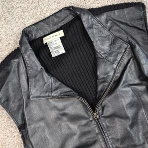 Melrose Studio‎ Leather Knit Vest Womens XL Black Sleeveless Zip Up